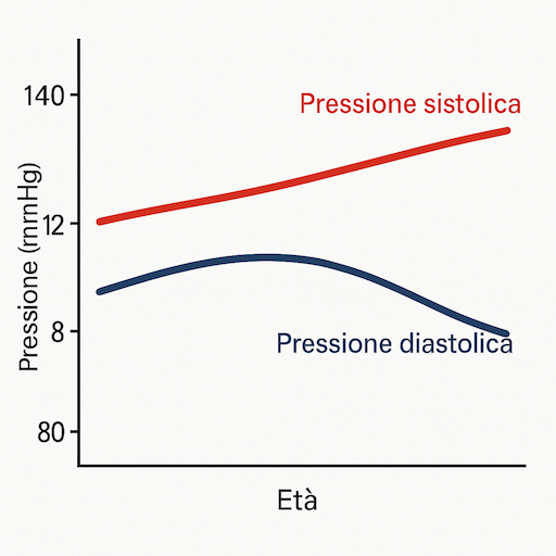 Andamento di pressione sistolica e diastolica con l'età